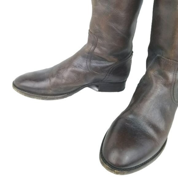 Frye Logo Embossed Melissa back button zip tall Riding Boots womens 6 - Picture 3 of 16